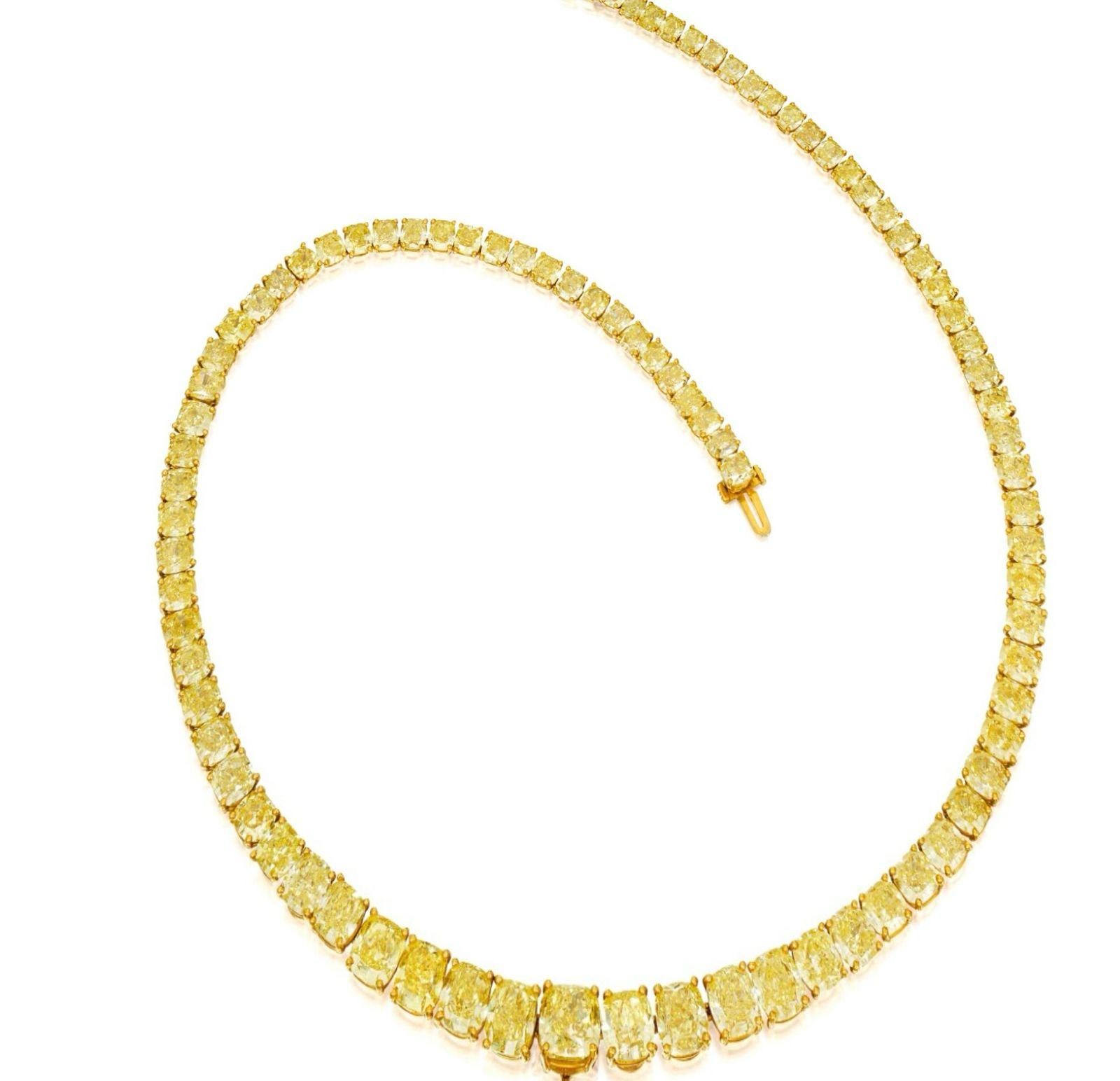 LEGACY Collar Rivière de Diamantes Amarillos Intensos Fancy Graduados de 45 quilates Corte radiante en venta