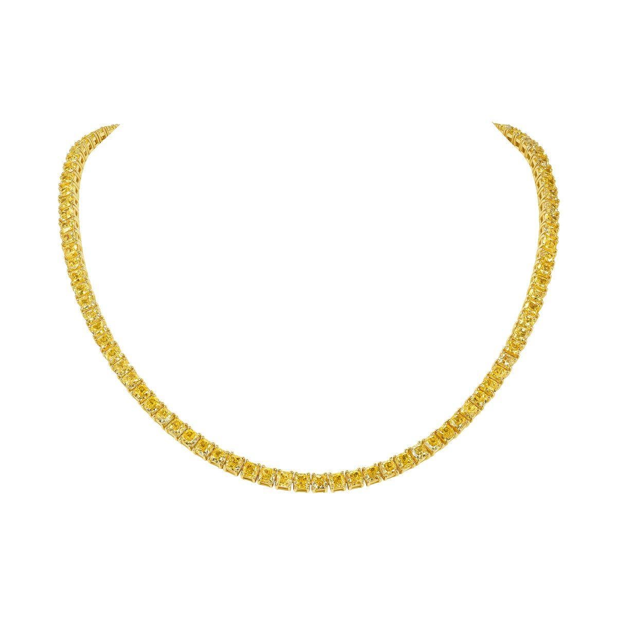 Taille coussin LEGACY Collier de tennis avec diamant taille coussin de 25 carats de couleur jaune fantaisie en vente