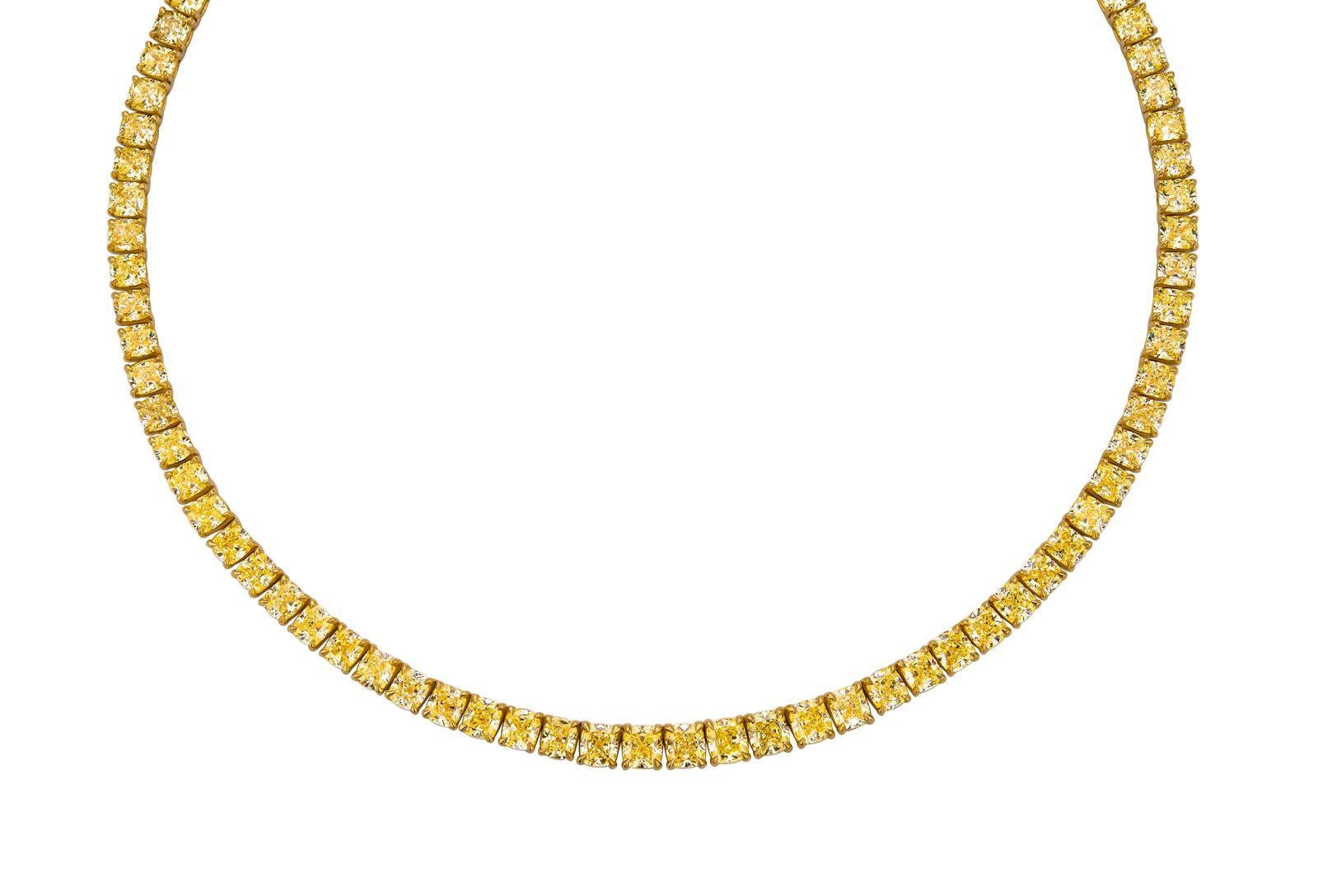Collana Tennis con diamanti taglio cuscino giallo intenso da 25 carati LEGACY in vendita 1