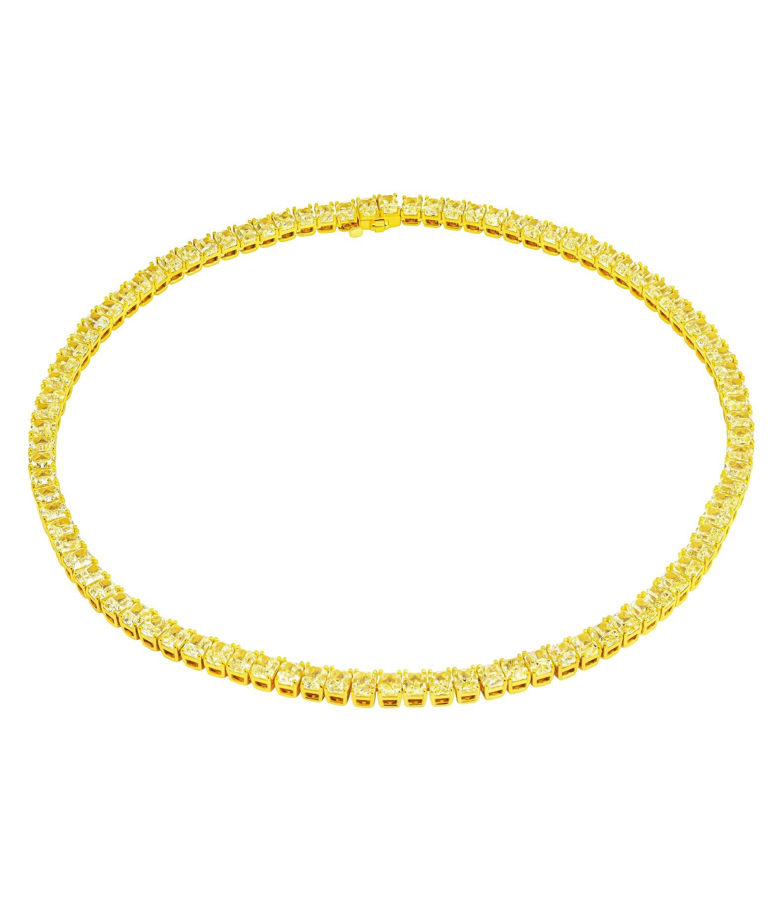 Taglio radiant LEGACY Collana da tennis con diamanti naturali radianti giallo fantasia da 70 carati in vendita