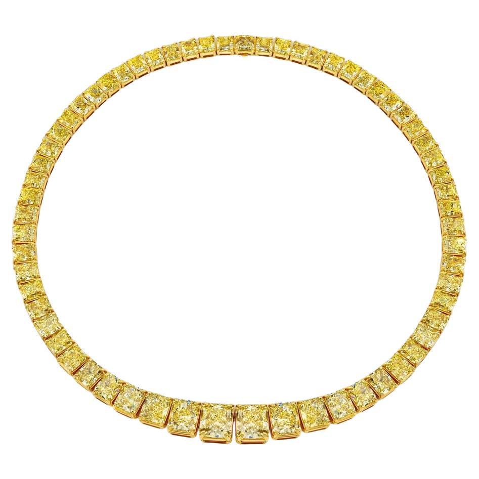 OUR LEGACY Collier de 130 carats de diamants rayonnants de couleur jaune fantaisie GIA