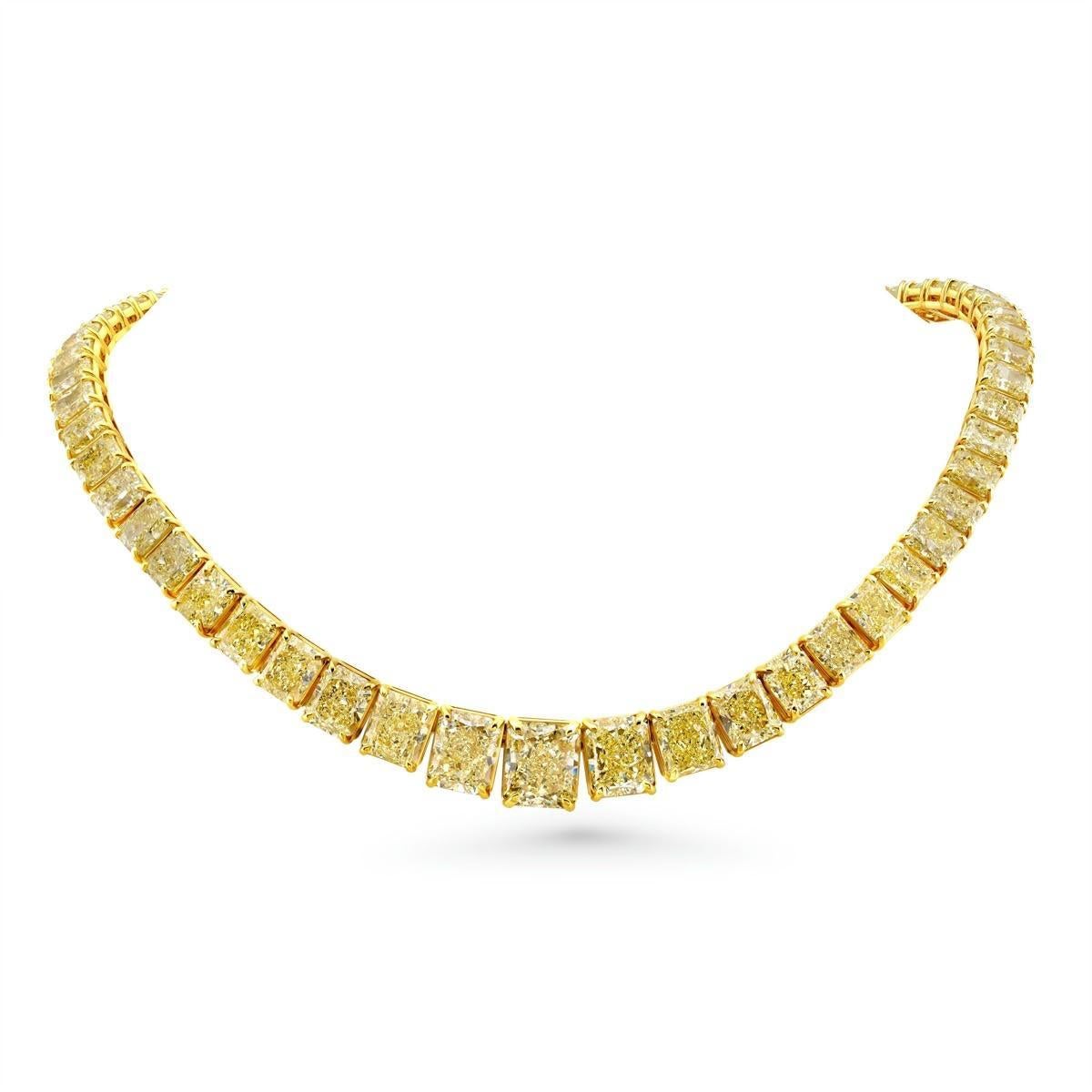 Taille radiant OUR LEGACY Collier de 100 carats de diamants rayonnants de couleur jaune fantaisie GIA en vente