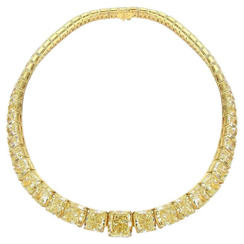 OUR LEGACY Collier de 90 carats de diamants rayonnants de couleur jaune fantaisie GIA
