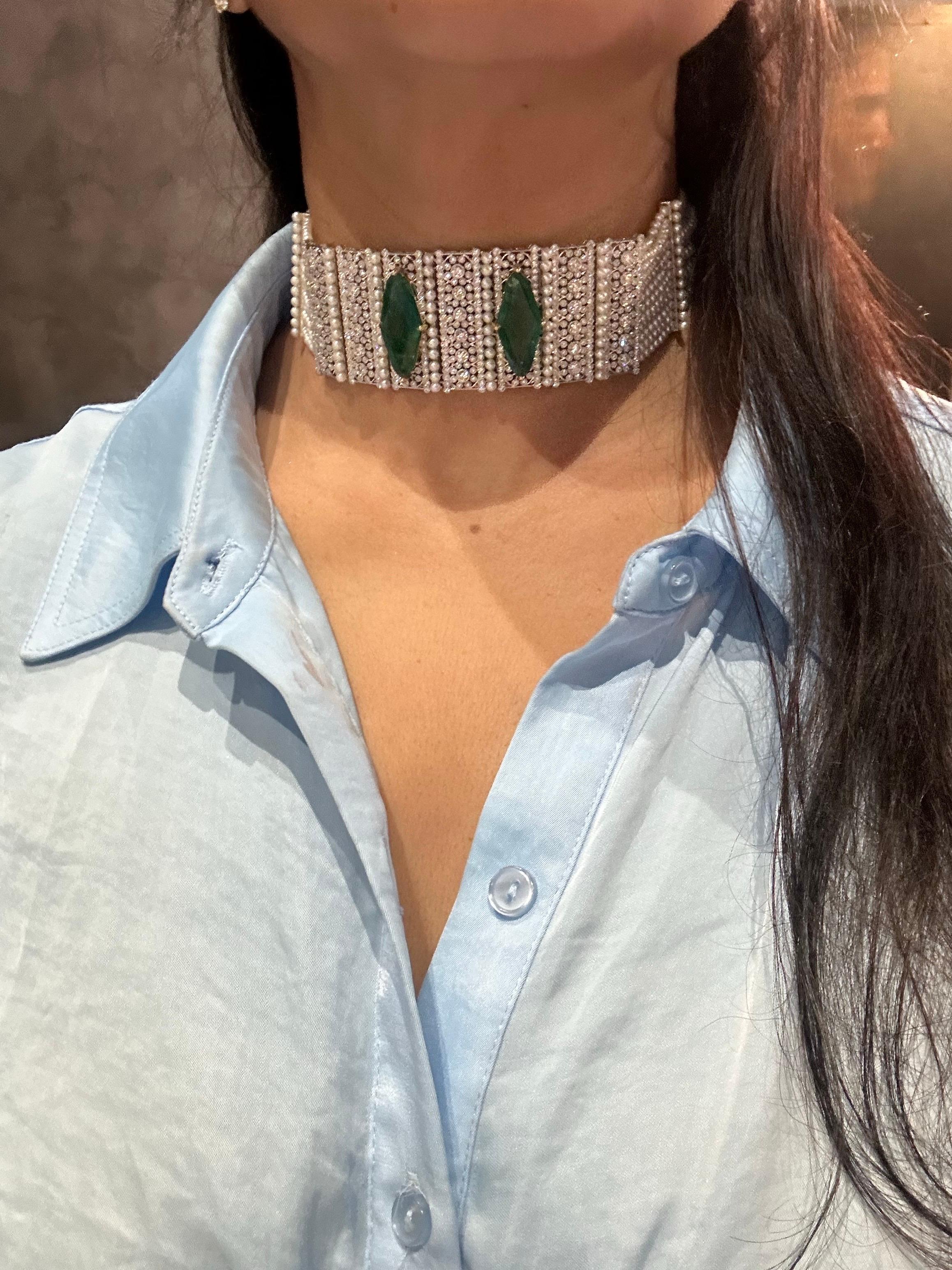 IGITL Certificado 250 quilates Antiguo Raro Collar Esmeralda Colombina Oro 22k 16