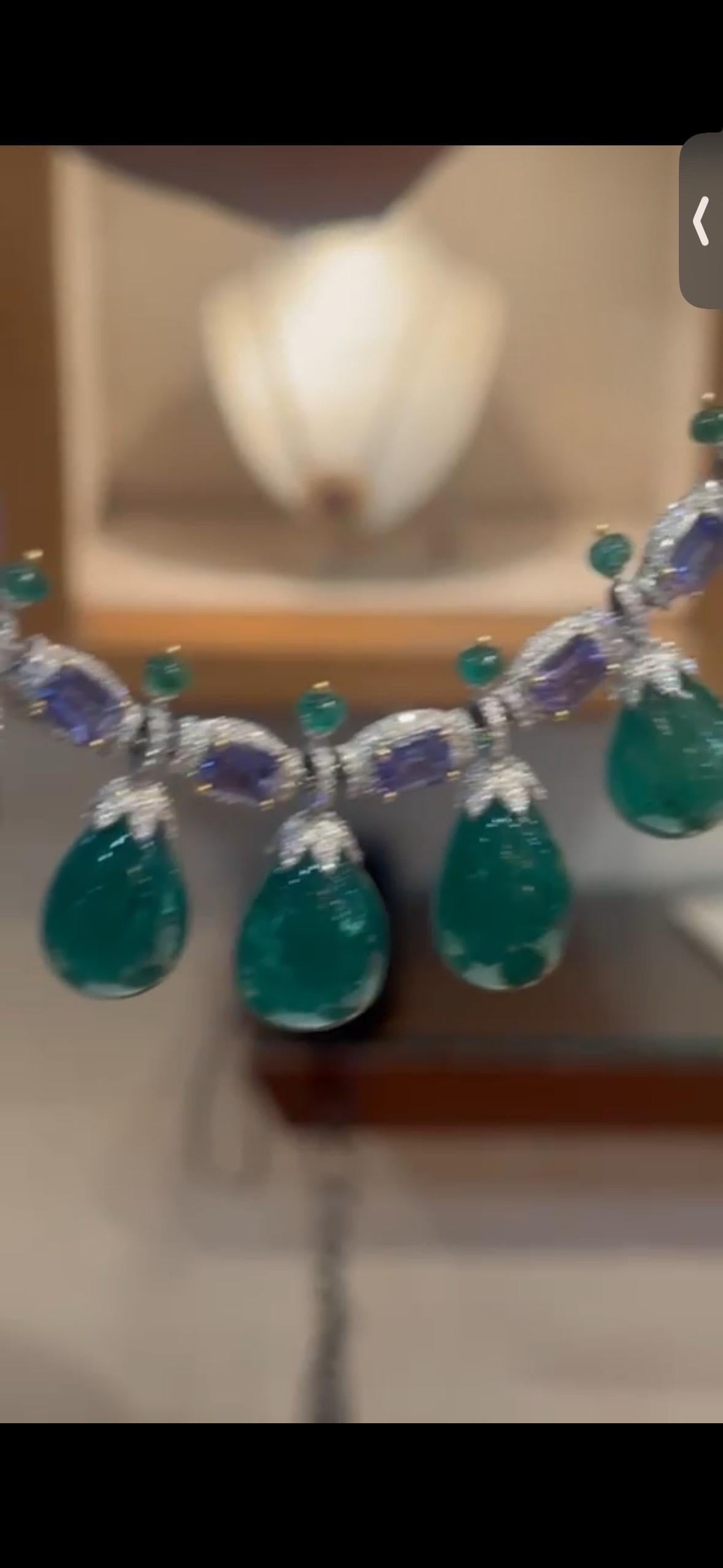 Zertifizierte 14k Smaragd Tansanit Diamant Halskette 360 Karat 14k Gold Set im Angebot 4