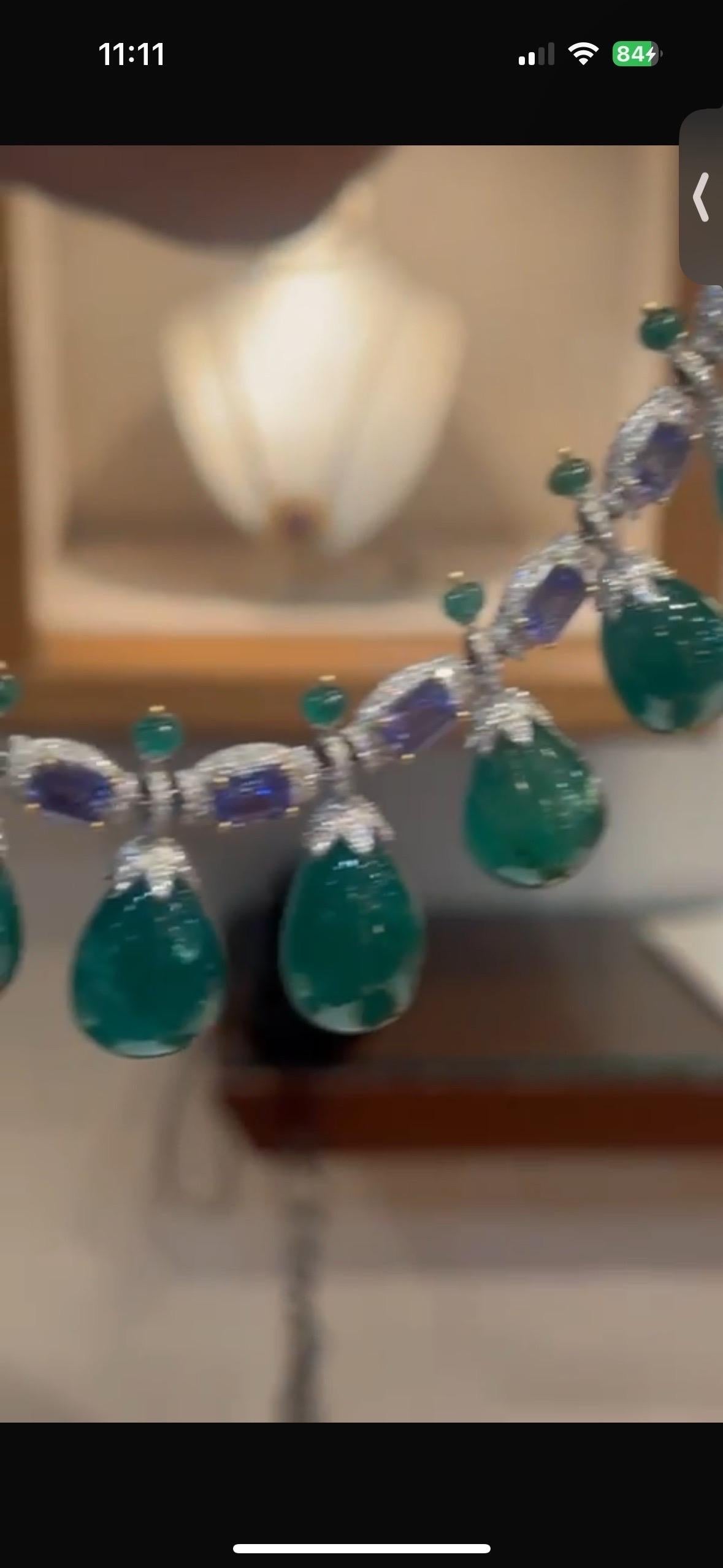 Zertifizierte 14k Smaragd Tansanit Diamant Halskette 360 Karat 14k Gold Set im Angebot 8