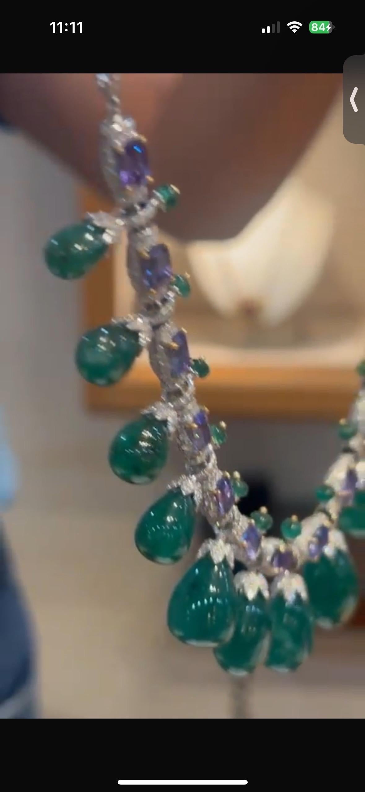 Zertifizierte 14k Smaragd Tansanit Diamant Halskette 360 Karat 14k Gold Set im Angebot 9