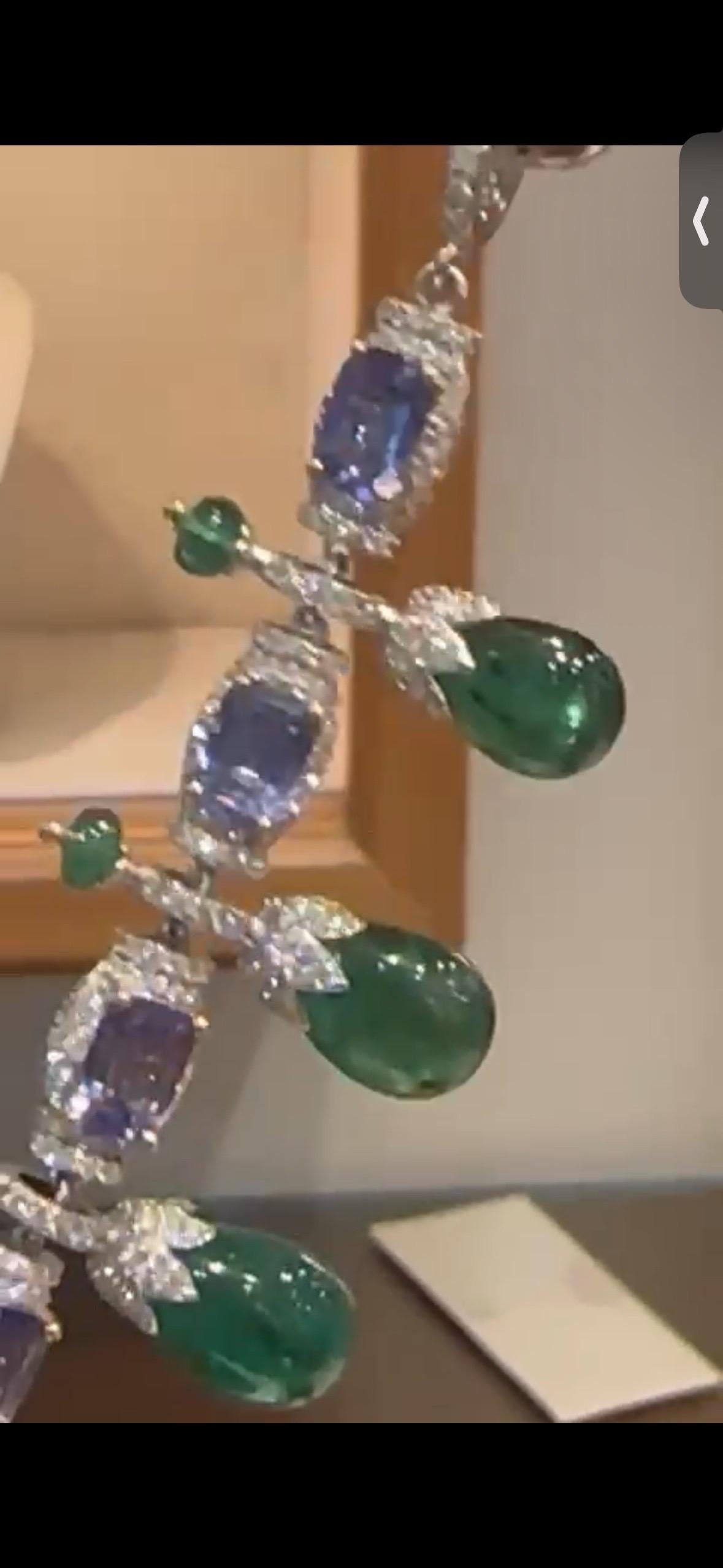 Zertifizierte 14k Smaragd Tansanit Diamant Halskette 360 Karat 14k Gold Set im Angebot 11