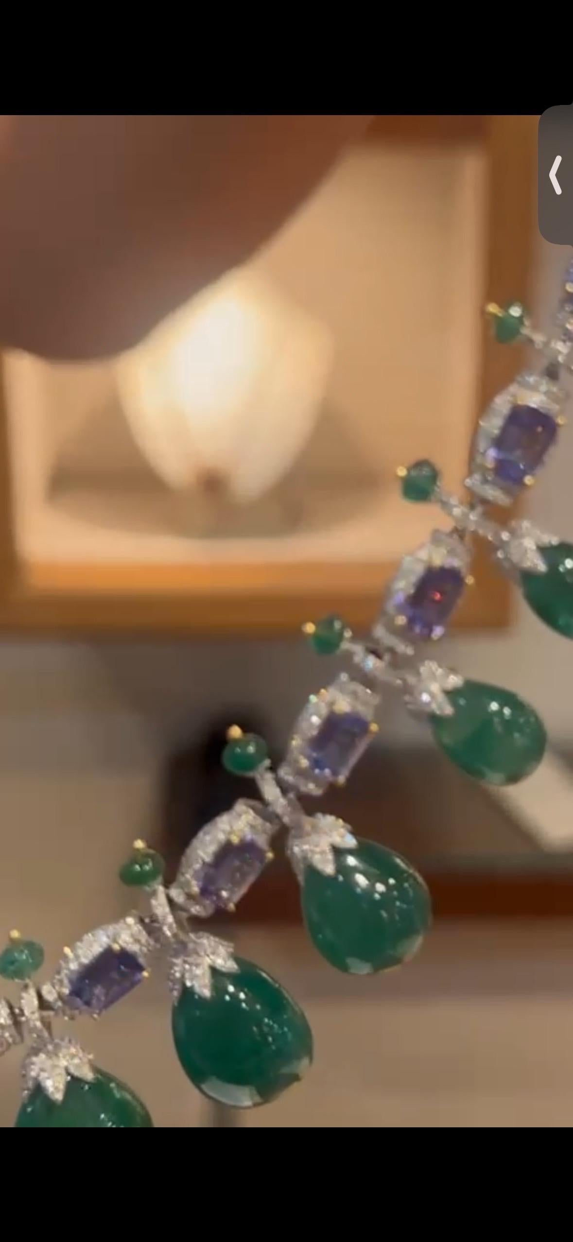 Zertifizierte 14k Smaragd Tansanit Diamant Halskette 360 Karat 14k Gold Set im Angebot 10