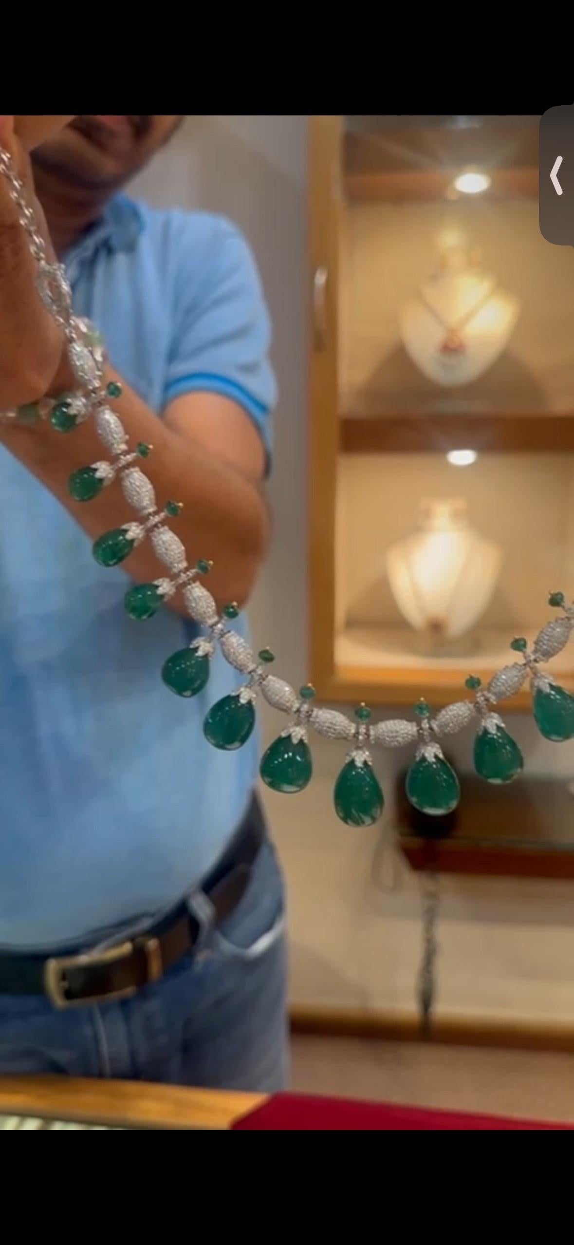 Zertifizierte 14k Smaragd Tansanit Diamant Halskette 360 Karat 14k Gold Set im Angebot 13