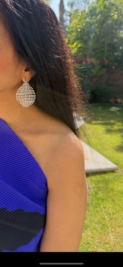 26 Carat Diamond and Pearl Earrings 18k White Gold Long Fluttering Flexible