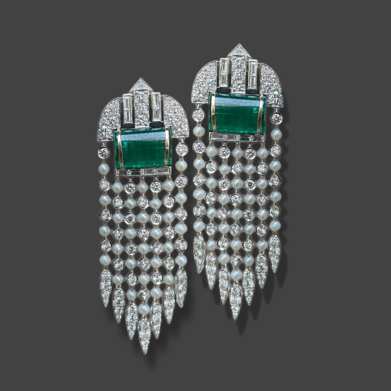 26 Karat Diamanten und Perlen Ohrringe 18k Weißgold Lang Flatterhaft Flexibel im Angebot 13