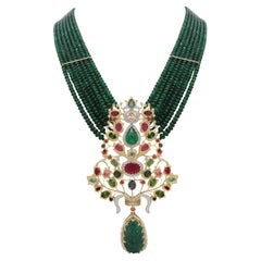 Goldhalskette 530 Karat Smaragd Turmalin Diamant Gold