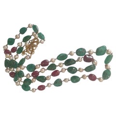 Antiguo 421 quilates esmeralda rubí antiguo Perlas collar de oro, 50-100 años de antigüedad