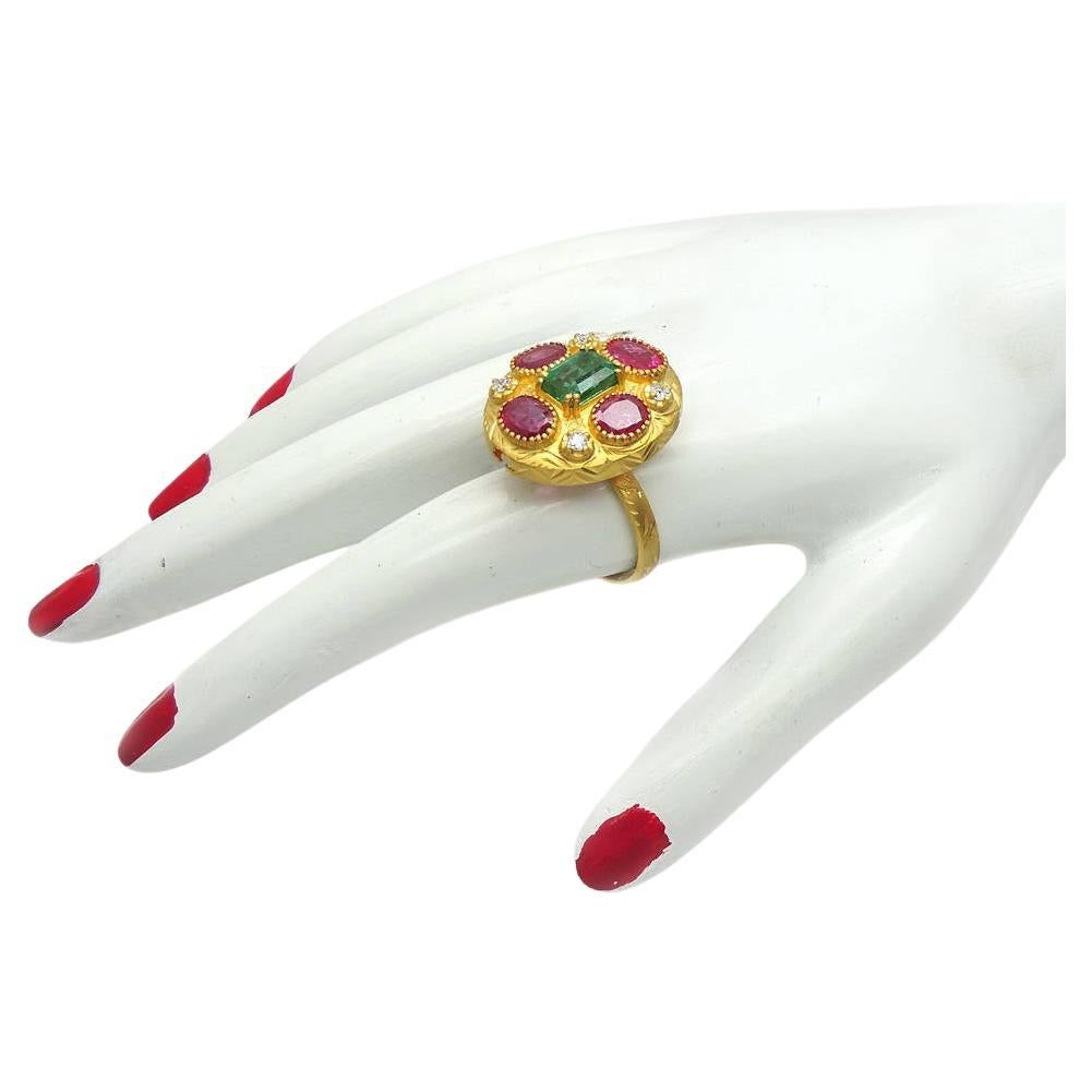 3.44 ct Natural Burma Unheated Ruby 1.68 carat Emerald Diamond Ring Cum Pendant For Sale