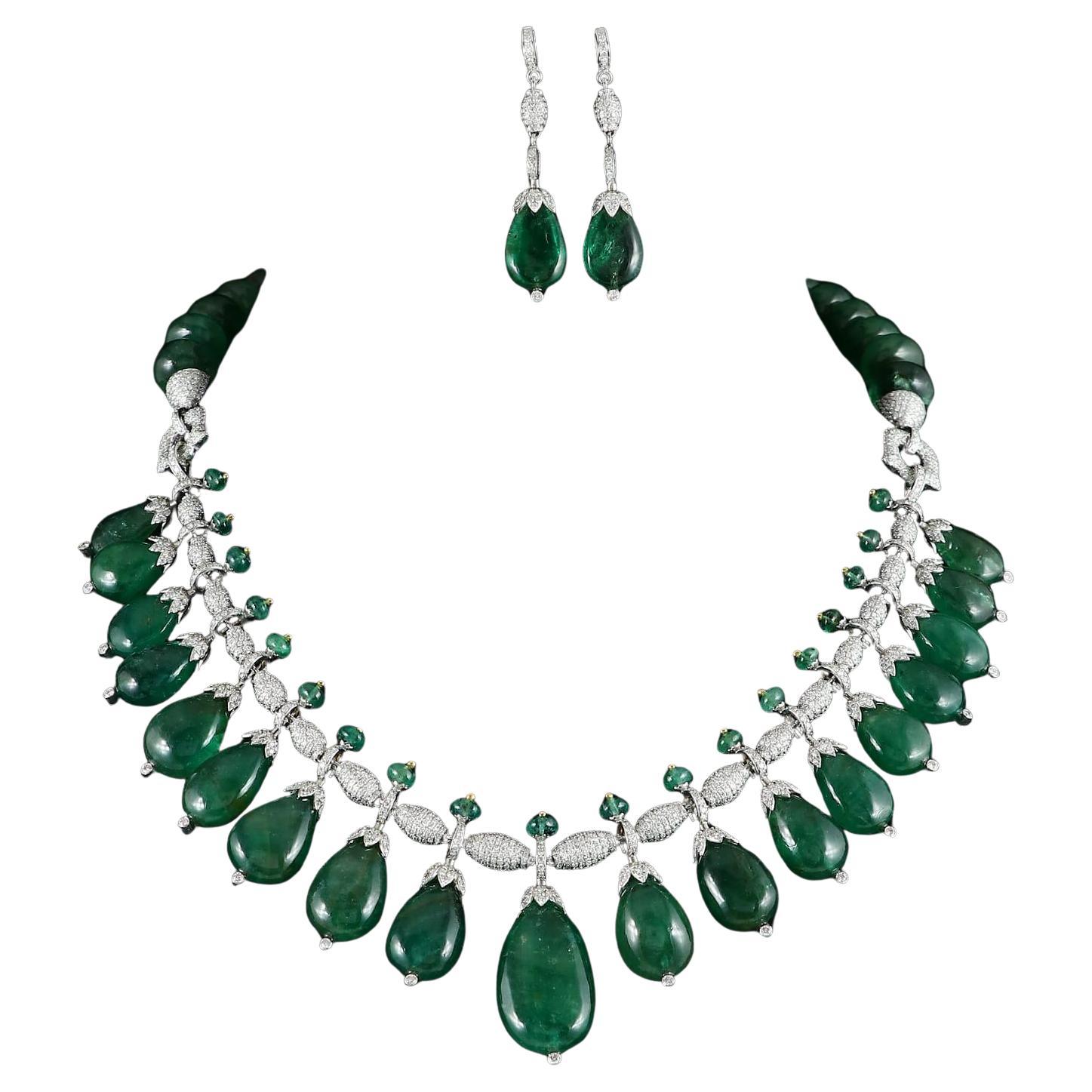 Collana personalizzata 14k Emerald Drop 297 carati smeraldo oro 14k 27gms Diamante 7,95