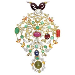 Appraised 14k Gold 58.5 carats Diamond Navratna Multi Precious Gemstone Pendant
