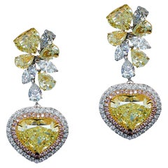 GIA Certified 11 carat Yellow Pink White Diamond Heart Earrings