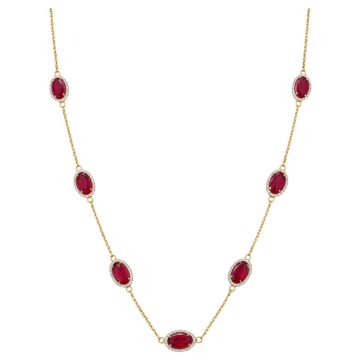 Collar de oro de 18 quilates con diamantes y rubíes de 15,85 quilates