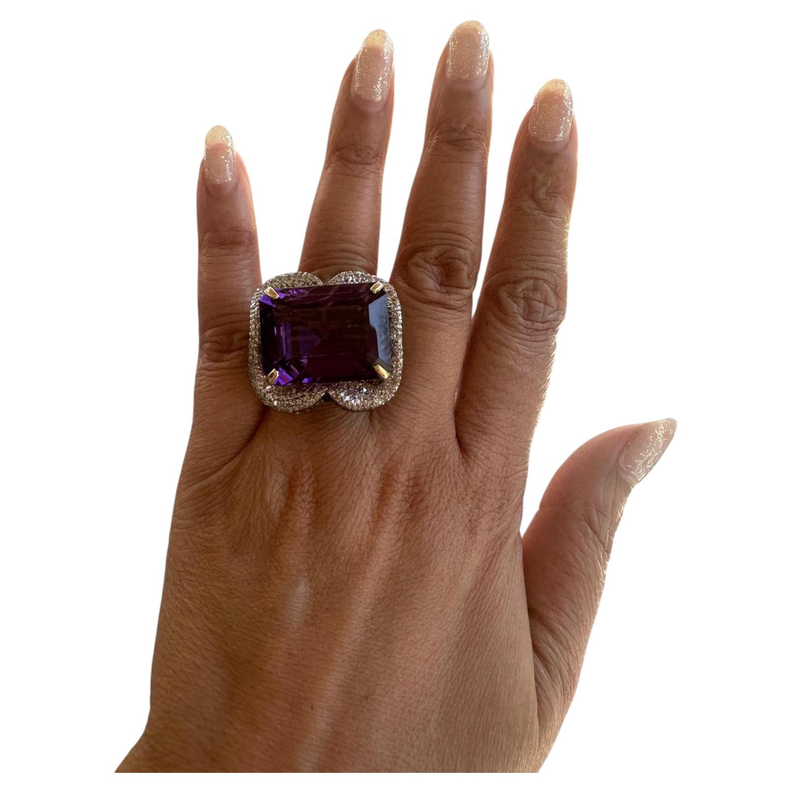 Diamond Amethyst Tsavorite Ring, Amethyst Cocktail ring, Tsavorite Ring, diamond