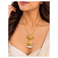 Estate 22k 18k Gold Necklace Tassle necklace from Kashmir 25 inches Ruby Pearl