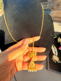 Estate 22k 18k Gold Necklace Tassle necklace from Kashmir 25 inches Ruby Pearl