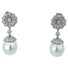 Platinum South Sea Pearl Diamond Drop Earrings By Tiffany & Co.