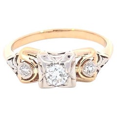 Two Tone Three Stone Diamond Ring 14 Karat