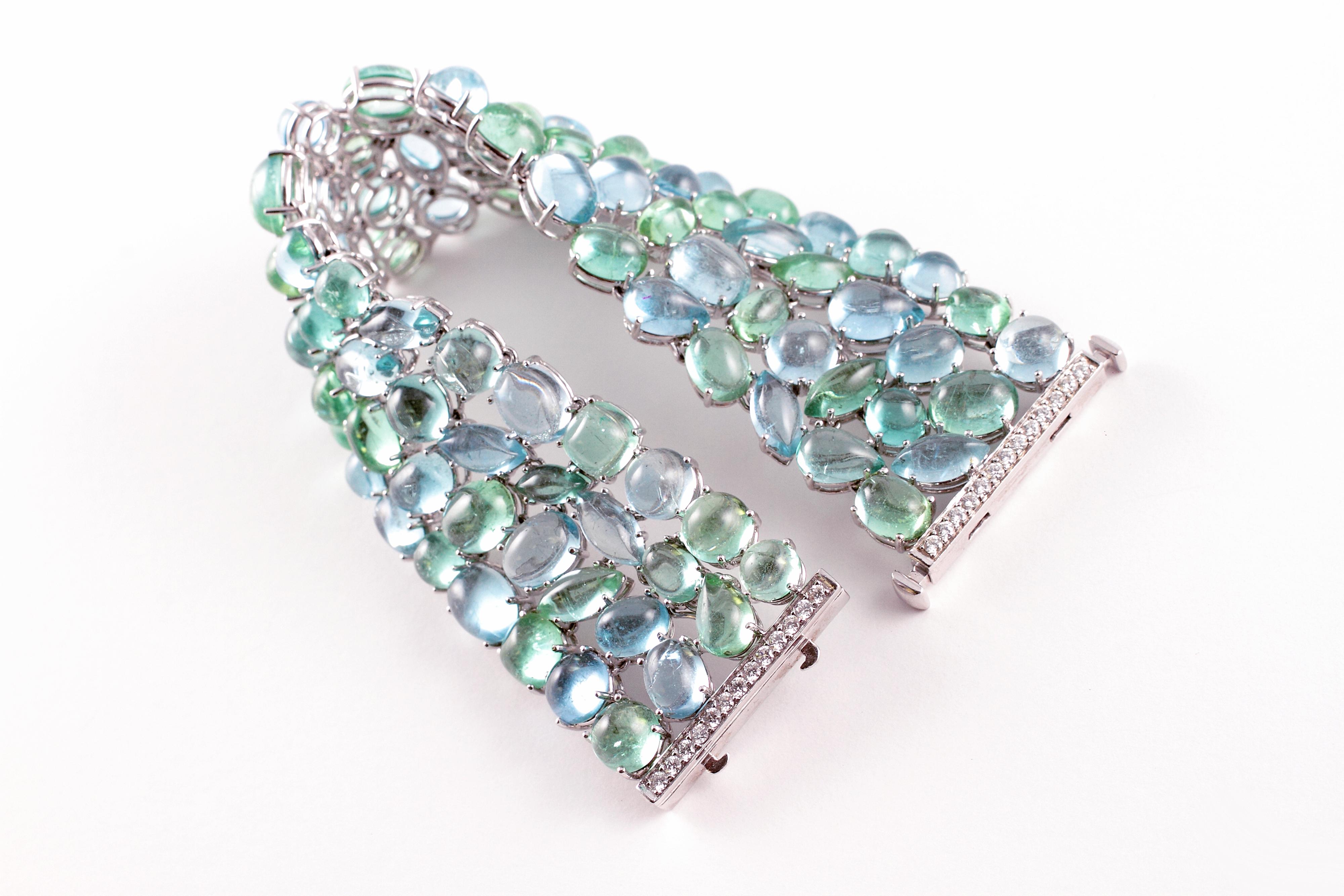 Robert Erich 52.35 Carat Aquamarine 65.13 Carat Tourmaline Diamond Bracelet 1