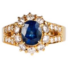 Anello certificato con zaffiro blu naturale e diamanti da 1,75 carati in oro 18 carati