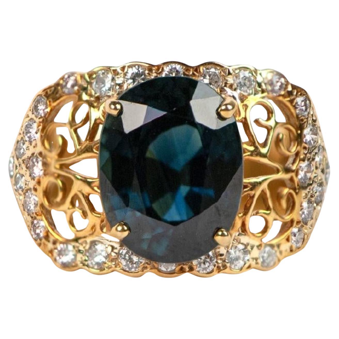 SGL-zertifizierter Ring mit 4,75 Karat blauem Saphir und Diamant aus 18 Karat Gold