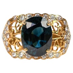 Bague en or 18 carats certifiée SGL 4,75 carats saphir bleu et diamant