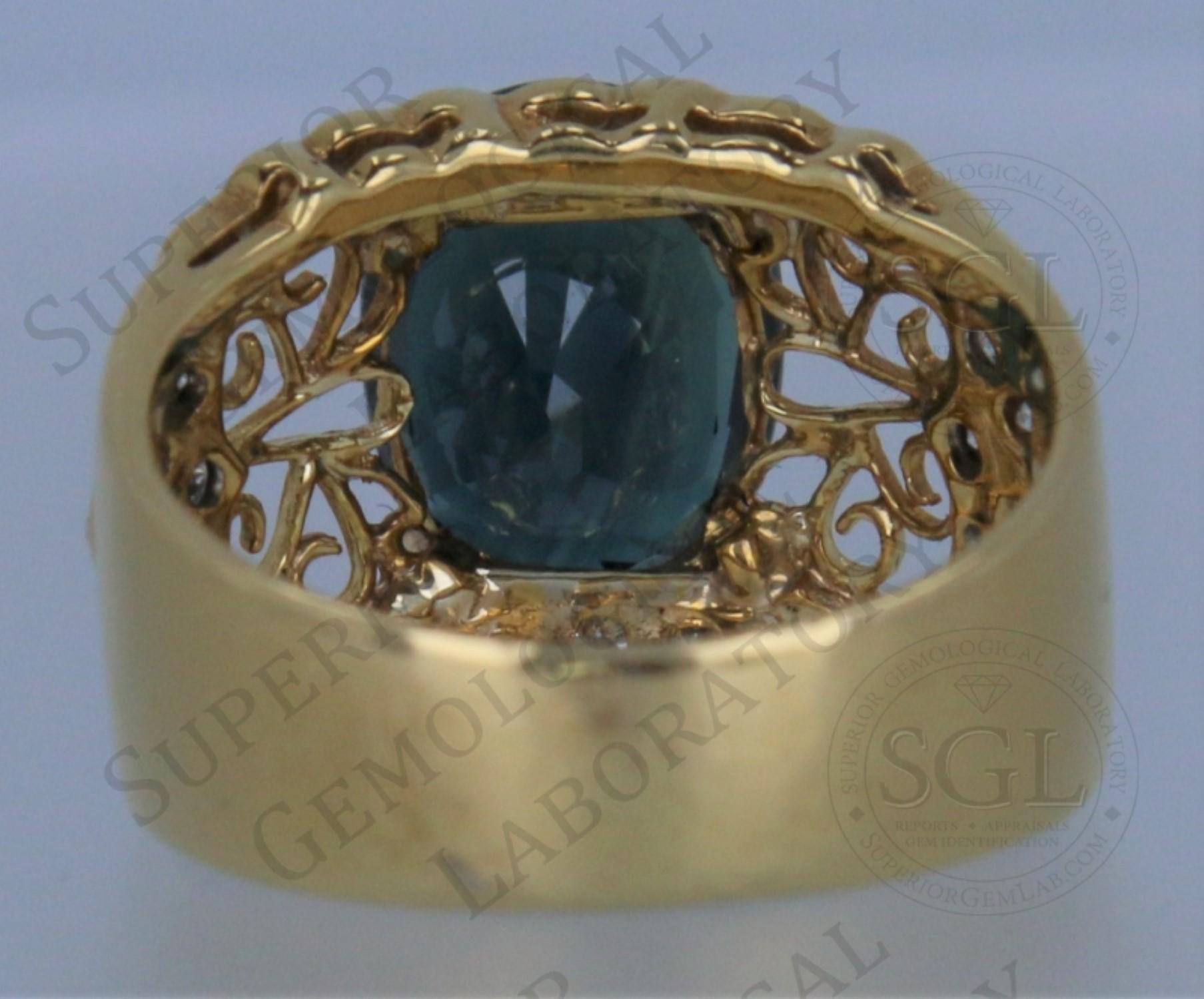 Bague en or 18 carats certifiée SGL 4,75 carats saphir bleu et diamant en vente 5