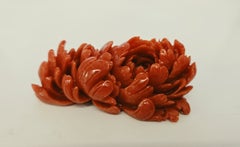 Natural Coral Chrysanthemum Carving Ornament, 195.53 Carats, Gemological Report