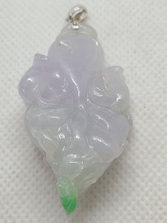 Colgante de jadeíta verde y lavanda natural certificado, con forma de hoja y calabaza trepadora