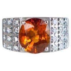 5.92 Carat Natural Yellow Sapphire & Diamond Ring in 18K White Gold with report