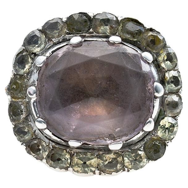 Portugiesischer Ring aus Gold und Silber des XVIII. Jahrhunderts mit Amethyst und Chrysolit im Angebot