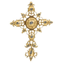 Antico ciondolo a croce barocco portoghese in oro e diamanti, XVII-XVIII secolo