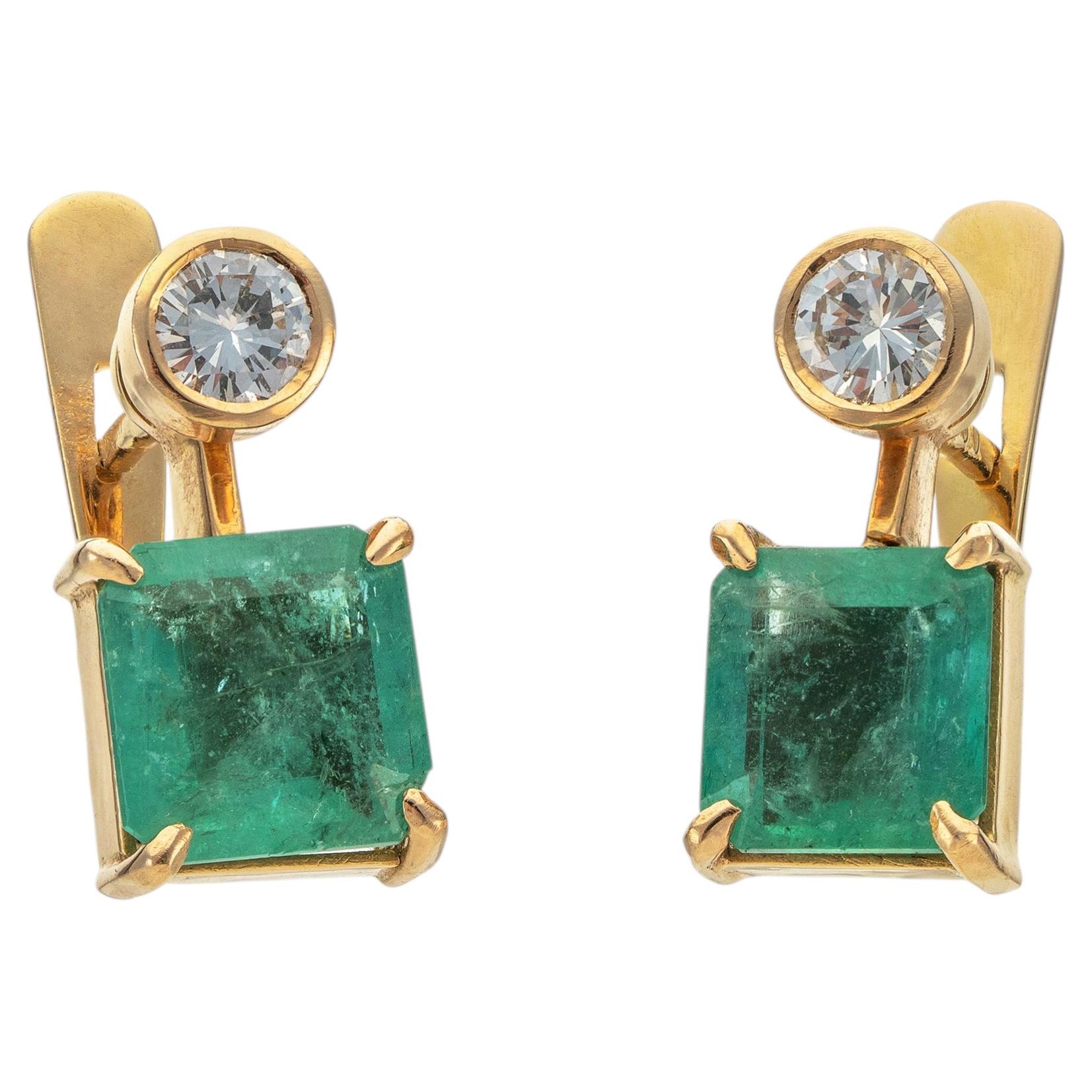 Pendientes Oro Esmeralda Diamante