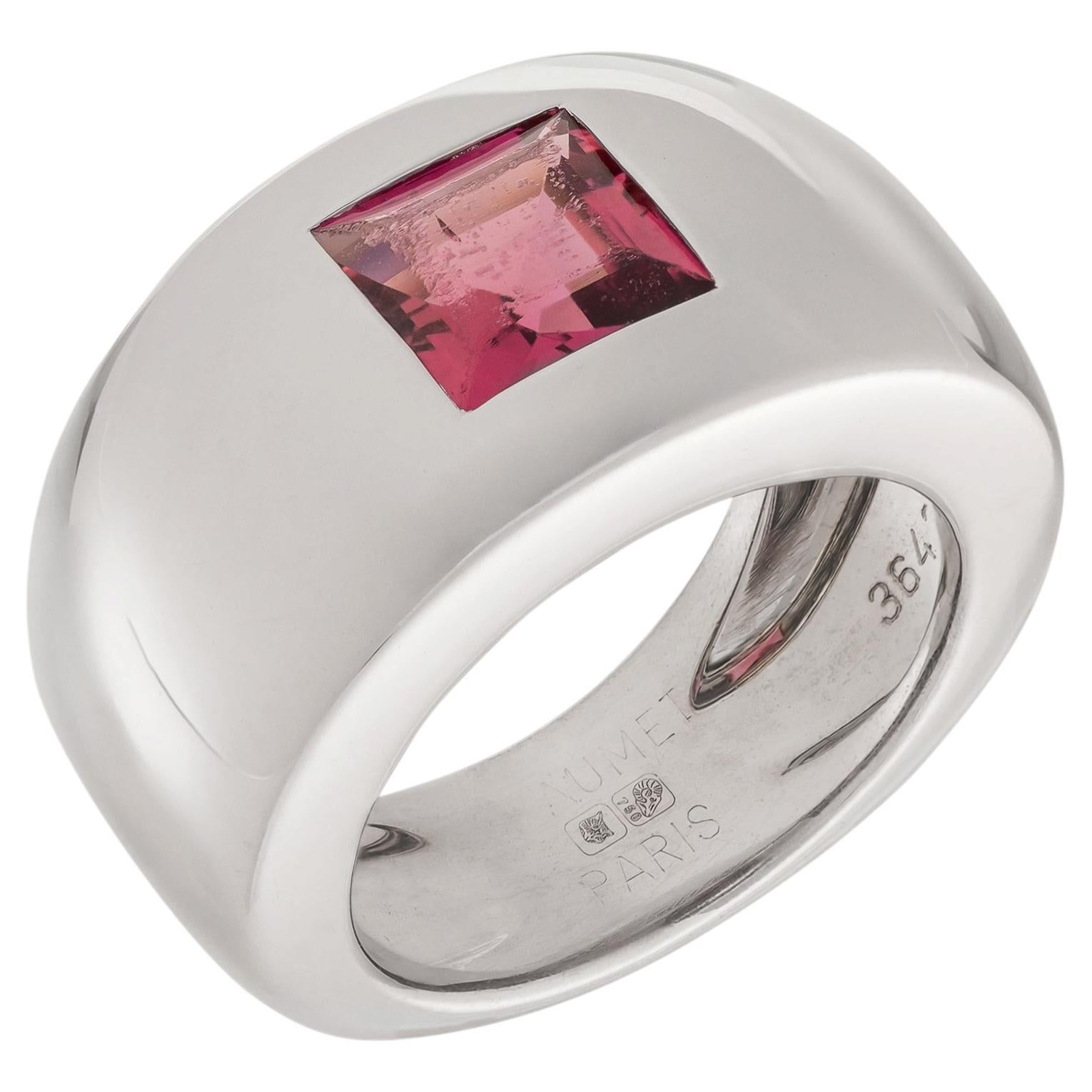 Pre-owned Chaumet Bella Collection Square Cut Pink Tourmaline White Gold Ring