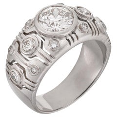 Modernist Geometric 1.84 ct Diamond White Gold Band Ring
