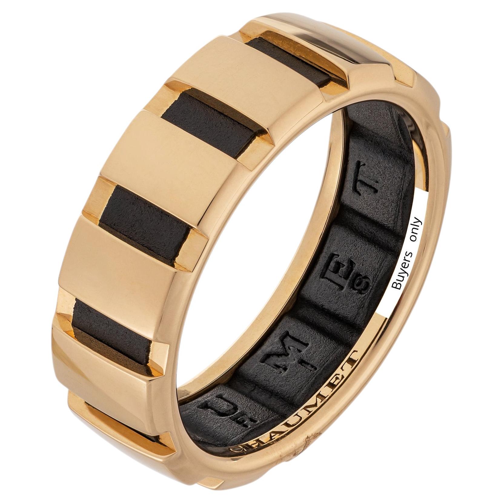 Pre-owned Chaumet Class One 18 Kt Yellow Gold Black Rubber Geometric Band Ring
