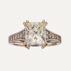 4.10 ct Princess Cut Diamond Solitaire Engagement Ring 18kt White Gold Report HR