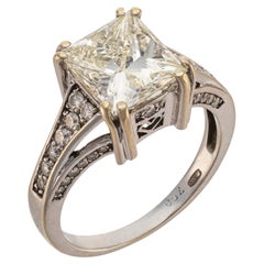 4.10 ct Princess Cut Diamond Solitaire Engagement Ring 18kt White Gold Report HR