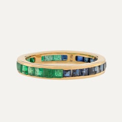 Modern Yellow Gold Square Cut Emerald Sapphire Eternity Ring