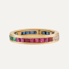 Modern Yellow Gold Multi Gemstone Channel Set Eternity Ring