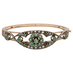 Victorian Style Gold and Silver Emerald and Diamond Bangle