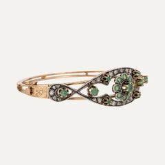 Victorian Style Gold and Silver Emerald and Diamond Bangle