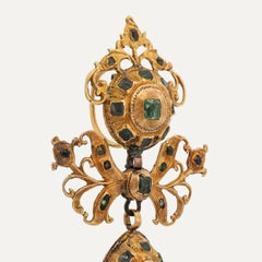 18th Century Spanish Emerald Gold Bow Drop Earrings