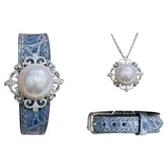 【Crown Radiance】Snow Fleur Convertible South Sea Pearl & Diamond Leather Jewelry